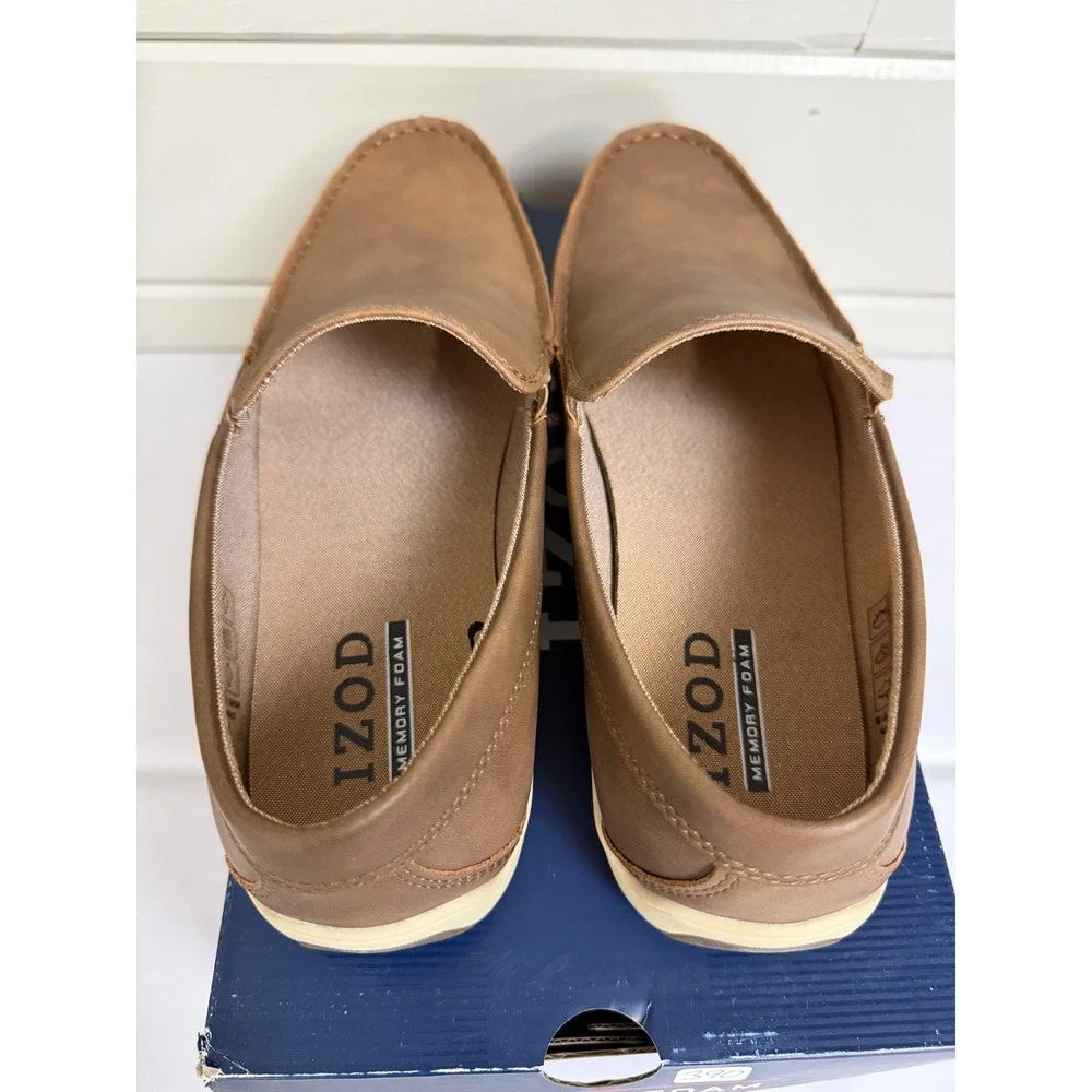 IZOD Mens Seapoint Loafers Size 10 Tan Memory Foam Slip On Shoes 1861593